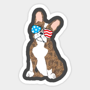 Brindle Boston Terrier Dog Patriot Cool Usa Flag Sunglasses Sticker